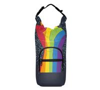 Water Bottle Sling Sleeve Bag, Bottle Carrier Holder Case Cover with Removable Strap Travel Cup Mug Storage with Pockets Rainbow Colored Hand with a Fist Raised up with Rays on Dark Blue
