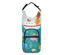 Water Bottle Sling Sleeve Bag, Bottle Carrier Holder Case Cover with Removable Strap Travel Cup Mug Storage with Pockets Rabbit Hare on Ship Dolphin Sea Turtle Fishes Octopus Ocean