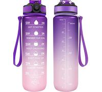 Water Bottle,Sports Bottle1L Plastic Bottle BPA Free With Strew and Time Marking, Leak-Proof Bottle Water (Purple & Pink)