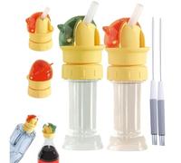 Water Bottle Spout Conversion Cap with Straw, Reusable Straw Cap Portable Water Bottle Spout Adapter, No Spill Soft Silicone Straws Makes Drinking on the Go, for Bottles Mouths (2PC)