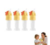 Water Bottle Spout Conversion Cap with Straw, Soft Silicone Straws Makes Drinking on the Go, Reusable Liquid Caps Straw Lid, Adapter for Plastic Bottles, Universal Soda Can Lids Spouts (Red,4 PC)