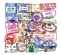 Water Bottle Stickers Travel Immigration Postmark 50 Pcs Suitcase Stickers Pack Waterproof Decals for Water Bottle Laptops Ipad Cars Luggages
