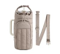 Water Bottle Storage Shoulder Bags with Strap & Top Handle Quilted Bottles Cover Sling Pouch Multi-Pocket Portable Travel Insulated Cup Sleeve Drawstring Padded Crossbody Bag (Camel)
