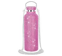 Water Bottle Vacuum Cup, Studded Bling Diamond Glitter Tumbler, Sparkly Stainless Steel Thermal Drinking Cup, Rhinestone Tumble for Women Gift (Pink 500ml)