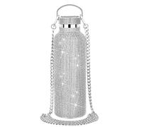Water Bottle Vacuum Cup, Studded Bling Diamond Glitter Tumbler, Sparkly Stainless Steel Thermal Drinking Cup, Rhinestone Tumble for Women Gift (Silver 750ml)