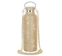 Water Bottle Vacuum Cup, Studded Bling Diamond Glitter Tumbler, Sparkly Stainless Steel Thermal Drinking Cup, Rhinestone Tumble for Women Gift (Gold 500ml)