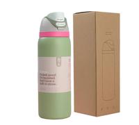 Water Bottle with FreeSip Spout, Double Wall Insulated Thermal Flask with Built-in Straw and Push-Button Lid, Insulated Stainless Steel Leak-Proof Des
