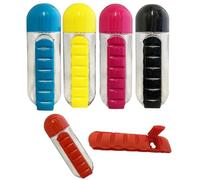 Water Bottle with Pill Organizer (600ml) - 7-Day Travel Medication Storage - Leakproof Hydration Bottle with Weekly Pill Box - Assorted Colours HTUK