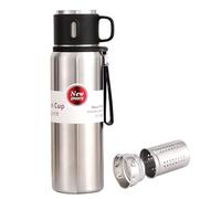 Water Bottle with tea strainer infuser Stainless Steel Bottle with a Mug Coffee cup,Vacuum Insulated Water Bottles, Thermal for Hot Drinks/Cold Drinks,24-Hr Insulation Commute (silver, 20 OZ)