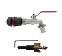 Water Butt Connection Kit 3/4" BSP with Lever Tap and 27mm Hole Saw - Tank Fitting with Hose Barb Outlet, Zinc Nickel Plated Metal Tap for Rain Barrel Installation, Irrigation and Outdoor Watering