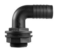 Water Butt Connector Adapter Tank Fitting 1/2" - 2" Barb Straight 90 Pipe Outlet (Elbow, 1")