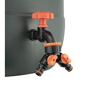 Water Butt/rain Barrel/Storage Tank dial tap with Two Way Hose Splitter,(Requires a 21mm Hole) Easy Turn dial tap,Non Rust Durable ABS Plastic with Valve for Each Output