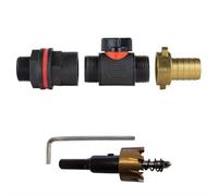 Water Butt Valved Connector Kit Valve Drill Bit Set Rainwater Storage Tank 3/4" Garden Hose Pipe Connecting (In Line Valve + 19mm Brass Barb)