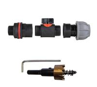 Water Butt Valved Connector Kit Valve Drill Bit Set Rainwater Storage Tank 3/4" Garden Hose Pipe Connecting (In Line valve + 25mm MDPE Joiner)