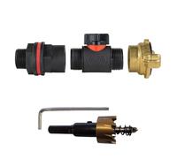 Water Butt Valved Connector Kit Valve Drill Bit Set Rainwater Storage Tank 3/4" Garden Hose Pipe Connecting (In Line Valve 3/4" BSPM + Brass Claw 3/4 BSPF)