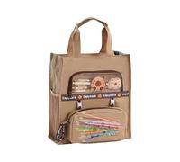 Water Canvas Bag - Cotton Shoulder Bag with Motif - Durable School Material Booker, Light coffee, Siehe Beschreibung