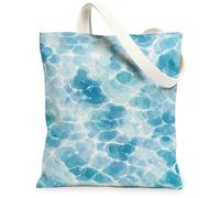 Water Canvas Tote Bag for Women, Summer Tropical Bubble Waves Summer Aqua Washable Reusable Grocery Bags Ideas for Family Friends Colleagues Reading Loves 13x15 Inch
