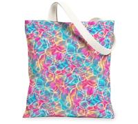 Water Canvas Tote Bag for Women, Summer Vibrant Waves Reflection Summer Peach Washable Reusable Market Tote for Shopping Brunch Park Library Day Trips 13x15 Inch