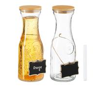 Water Carafe Glass Pitcher Jug with Bamboo Lid Set 1L Label Juice Container
