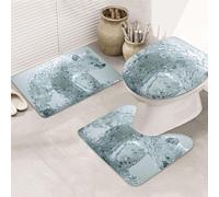 Water Carved Polar Bear Bathroom Rugs Sets 3 Piece, Soft Absorbent Memory Foam Bath Mats And U Shaped Contour Toilet Rug, Home Decoration, Quick Dry