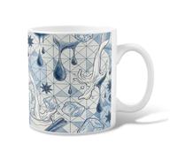 Water Ceramic Coffee Mug, Modern Abstract Ice Splash None Blue Novelty Hot Chocolate Mug with Handle Ideal for Friends Family Lovers Eldership Senior Co-Worker 11 Oz