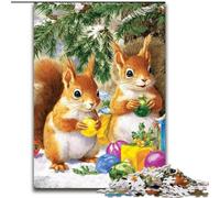 Water Christmas Squirrel 1000 Piece Jigsaw Puzzles for Adults, Stress Reliever Staycation Kill Time with Matching Poster And Trivia Sheet (26x38cm)