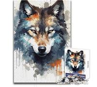 Water Color Wolf Face Adult Jigsaw Puzzles 1000 Pieces Smart Fun Educational Game Great Heartfelt Meaningful Present Size 38x26cm