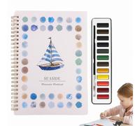 Water Colour Workbook, Beginner-Friendly Watercolour Workbook Paint Set with Paint Brush, 12 Colors Water Colouring Practice Book Art Craft Kits for Kids & Adults (D)