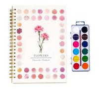 Water Colour Workbook for Beginers, Flowers Watercolour Painting Book Set Painting Guide with 12-Colour and Paintbrush Suitable for Watercoloring Beginers (28 Pages)