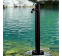Water Column with Locking Faucet, Prevent Water Theft, Black Stainless Steel Cylindrical Outdoor Hydration Station for Garden Watering(Height: 95cm/37.4in)