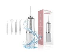 Water Dental Flosser Oral Irrigator with 3 Modes Cordless Water Teeth Cleaner Pick 4 Tips, IPX7 Waterproof Rechargeable Portable Powerful Battery for Travel & Home Braces & Bridges Care