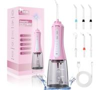 Water Dental Flosser Oral Irrigator with 5 Modes, 350ml Cordless Water Teeth Cleaner Pick 6 Tips, IPX7 Waterproof Rechargeable Portable Powerful Battery for Travel & Home Braces & Bridges Care