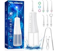 Water Dental Flossers for Teeth Cordless: Oral Irrigator Portable 310ML 6 Jet Tips Rechargeable Tooth Flosser Teeth Braces Pick IPX7 Waterproof Irrigation Cleaner for Travel Home Use