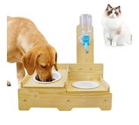 Water Dispenser for Pets, Wooden Adjustable Height with 2 Bowls, Cat Water and Food Dispenser | for Puppy Kitten Cat Pet Indoor Home Balcony Outdoor Garden Patio