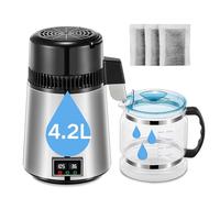 Water Distiller, 4.2L Upgraded Stainless Steel Distilled Water Machine, Distilled Water Maker with LCD Panel & Glass Container, Countertop Water Distiller for Home with Temperature Setting, Silver