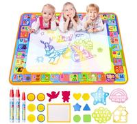 Water Doodle Magic Mat, Larger 100 x 78cm Multicolored No Mess Water Drawing Painting Pad with 3 Magic Pens & 8 Stamps - Best Educational Toy & Xmas Gifts for Boys& Girls Age 3 4 5 6+ Years Old