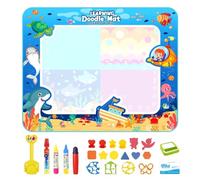 Water Doodle Mat, Large Aqua Drawing Mat W/Magic Pens, Stamps, Molds No Coloring Painting Educational Toys, Water Drawing Mat Reusable Endless Fun with Water-Based Drawing for Kids