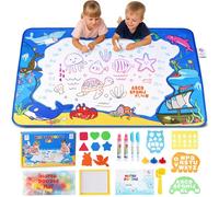 Water Doodle Mat - Sea Life 100 x 80cm - Mess-Free Water Drawing Mat for Kids Ages 3-8 with Roller, Stamp Markers, Water Pens, Foam Shapes & Stencils