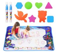 Water Drawing Mat with Rainbow Color Swatches,Children Magic Water Drawing Mat Board,80 x 60 cm, Magic Doodle Painting Pad with 2 Pens and 8 Stamps, Educational Toy for Children 3+ Years