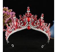 Water Drop Crystal For Women Headpiece Wedding Bridal Birthday Party Crown Hair Dress Accessories Silver Red