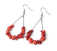 Water Drop Earrings Natural Chip Stone Silver-color Dangle Earrings For Women Girls Simple Healing Jewelry Party Gifts G457,Red Coral