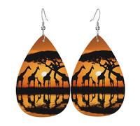 Water Drop Leather Earrings Africa Giraffe Magnificent Tree | Leather Earring Ornament Drop Leather Earrings Women For Anniversary Party