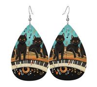 Water Drop Leather Earrings Four Cats Black Lying On The Piano | Leather Earring Ornament Drop Leather Earrings Women For Daily Wear Anniversary