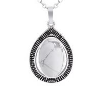 Water Drop Necklaces for Women Men|Natural Crystals Oval Pendant With Silver Chain Charm Gemstone Bead Choker Meditation Yoga Balance Jewelery Gifts Howlite