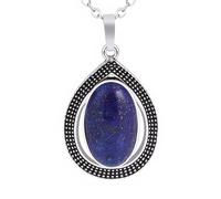 Water Drop Necklaces for Women Men|Natural Crystals Oval Pendant With Silver Chain Charm Gemstone Bead Choker Meditation Yoga Balance Jewelery Gifts Lapis