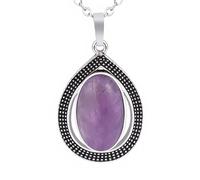 Water Drop Necklaces for Women Men|Natural Crystals Oval Pendant With Silver Chain Charm Gemstone Bead Choker Meditation Yoga Balance Jewelery Gifts Amethyst