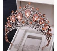 Water Drop Wedding Crown For Women Large Crystal Banquet Tiaras Costume Hair Jewelry Accessories Antique Red Peach