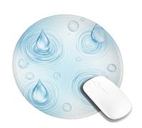 Water Droplets Small Mouse Pad, Calm Minimalistic Ripples Bubbles Summer Light Blue Round Rubber Washable Portable Mini Desk Mousepad Accessories for Office Home Computer Laptop Round 8x8 Inch