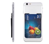 Water Drops Around Fruits On Blue Background Printed Phone Card Holder,Leather Phone Wallet Stick On,Card Holder For Back Of Phone,Compatible With Most Of Cell Phone (Iphone,Android), White, One Size
