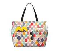 Water Drops Dots Print Large Waterproof Beach Tote Bag for Women with Zip and Pockets Foldable Handbag for Travel Pool Shopping Holiday Gym